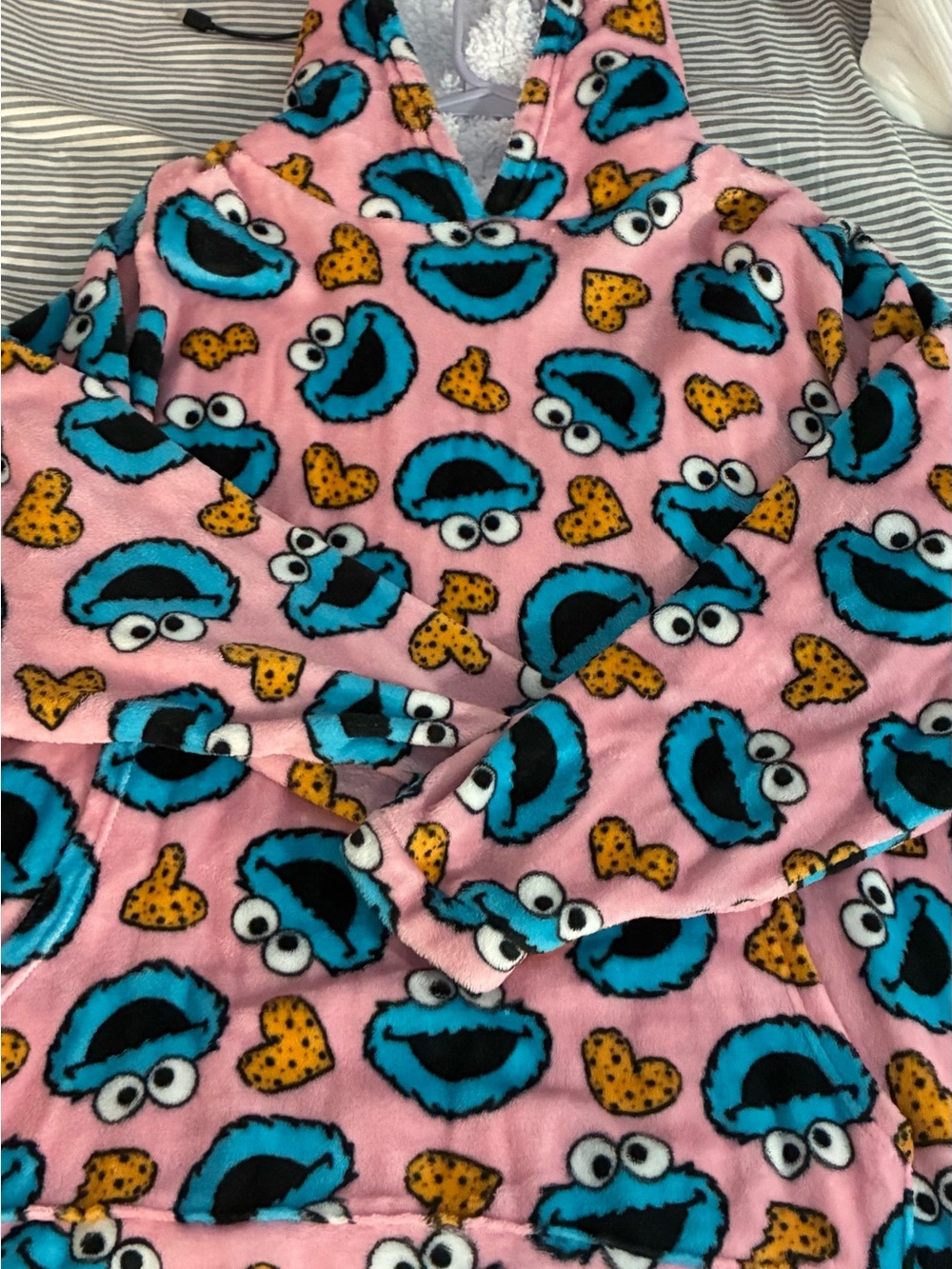 Sesame Street Pink & Blue Cookie Monster Hooded Plush Pajama Top